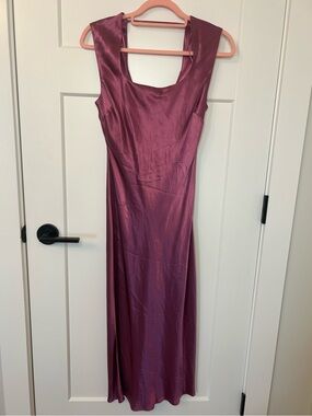 Dynamite Damson Satin Scoop Neck Midi Slip Dress Sz Small Wine